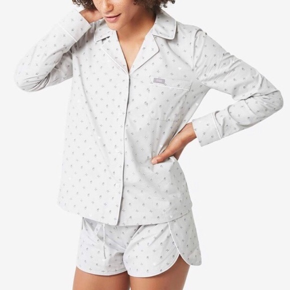 Figs Gray Heartbeat Heart Summer Loungewear Sleep PJ Pajama Top Short Set - Picture 6 of 7
